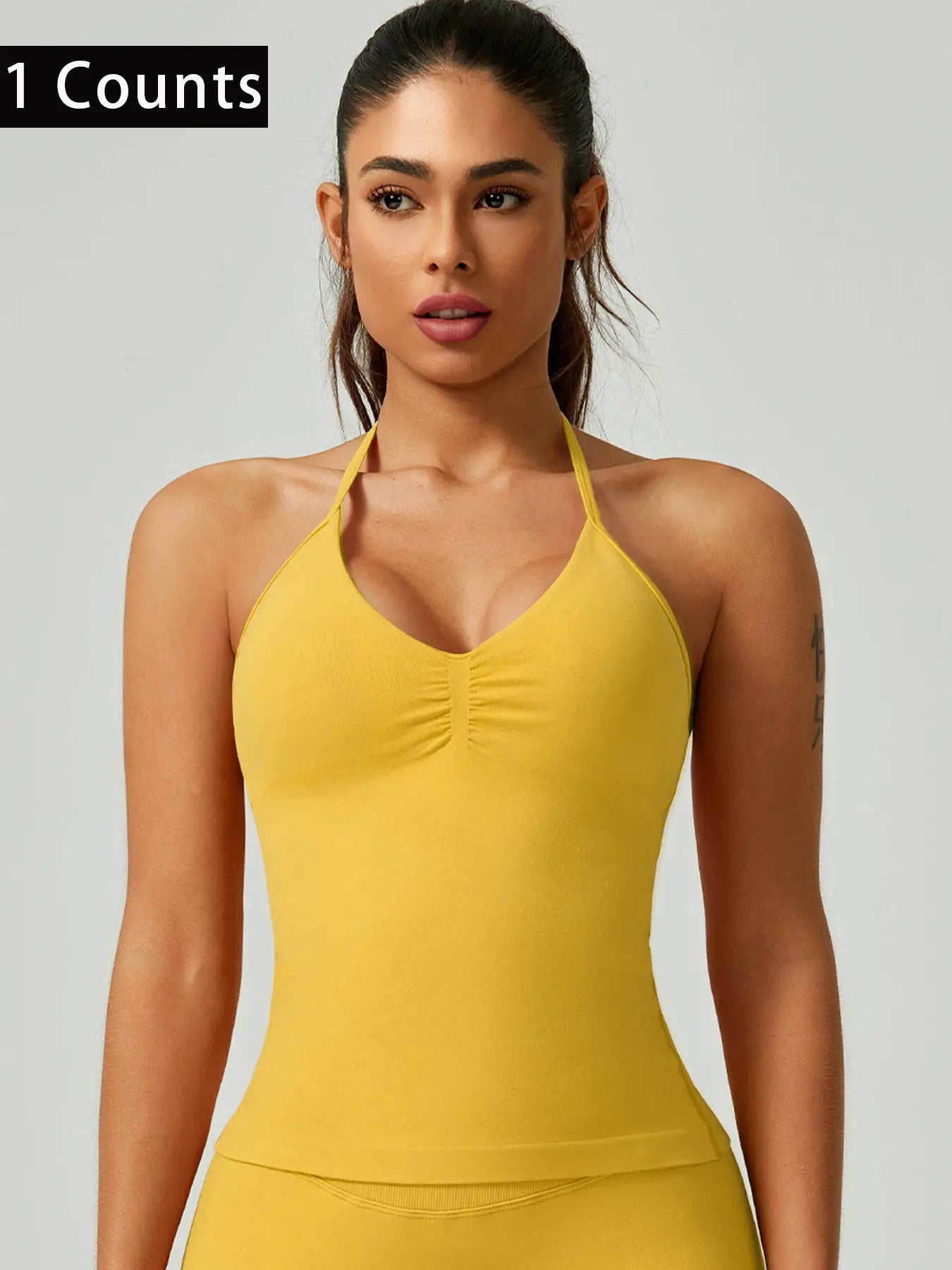 Women'S Solid Color Ruched Halter Neck Sports Vest, Breathable Comfortable Backless Sports Tank Top, Fashion Gym Top for Gym Workout, Ladies Sportswear for Indoor Outdoor Wear, Breathable Workout Tops