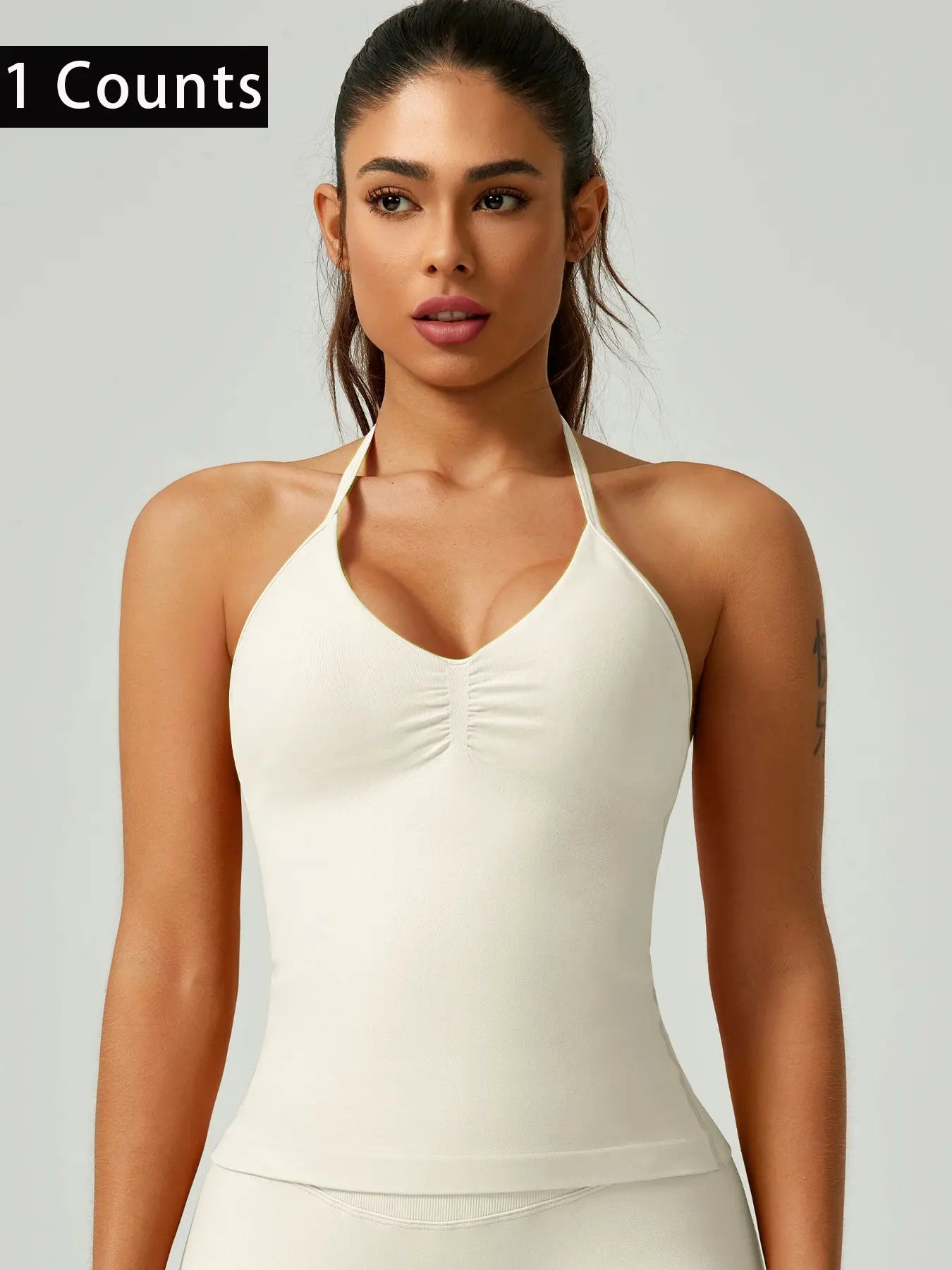 Women'S Solid Color Ruched Halter Neck Sports Vest, Breathable Comfortable Backless Sports Tank Top, Fashion Gym Top for Gym Workout, Ladies Sportswear for Indoor Outdoor Wear, Breathable Workout Tops