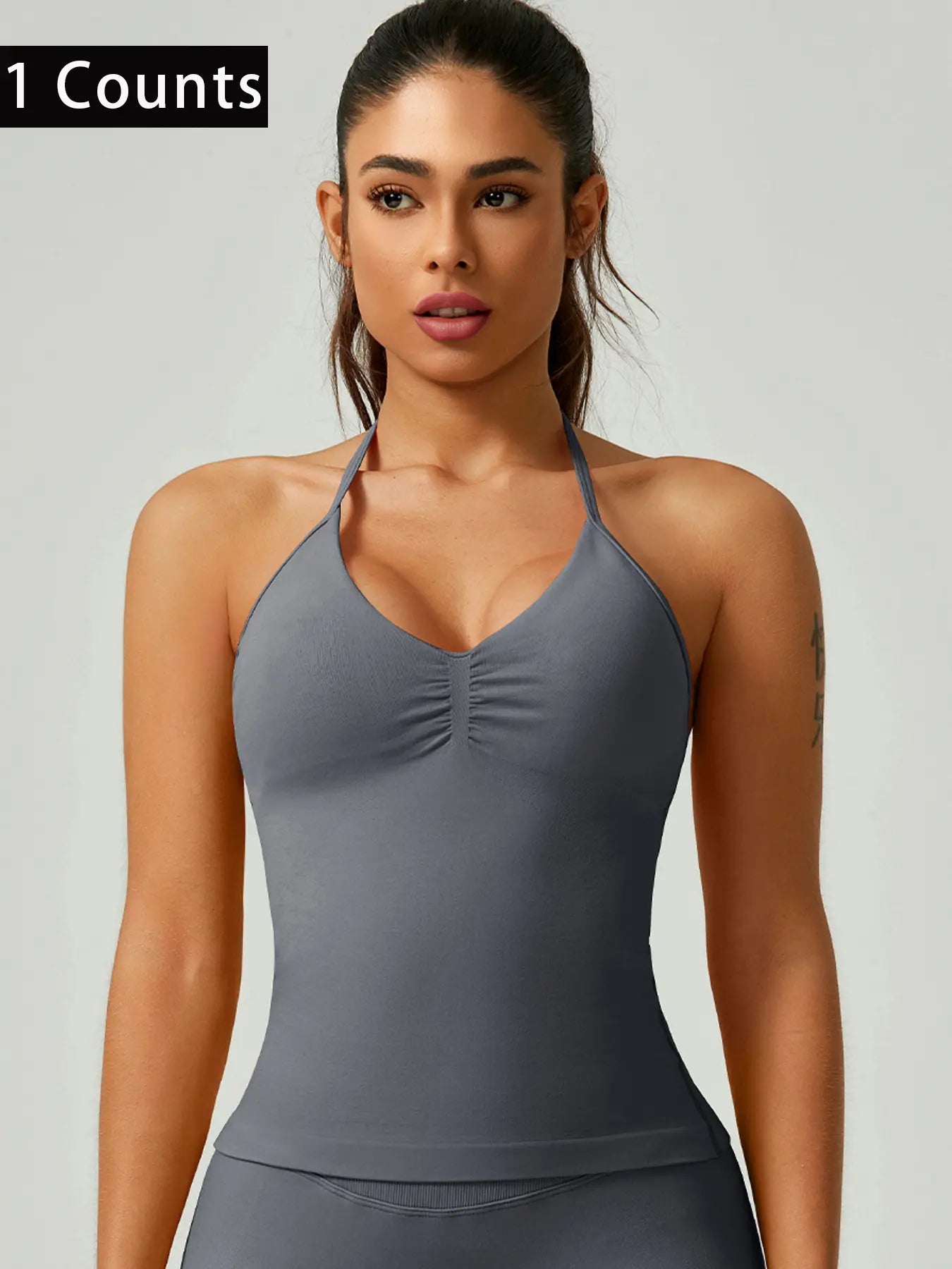 Women'S Solid Color Ruched Halter Neck Sports Vest, Breathable Comfortable Backless Sports Tank Top, Fashion Gym Top for Gym Workout, Ladies Sportswear for Indoor Outdoor Wear, Breathable Workout Tops