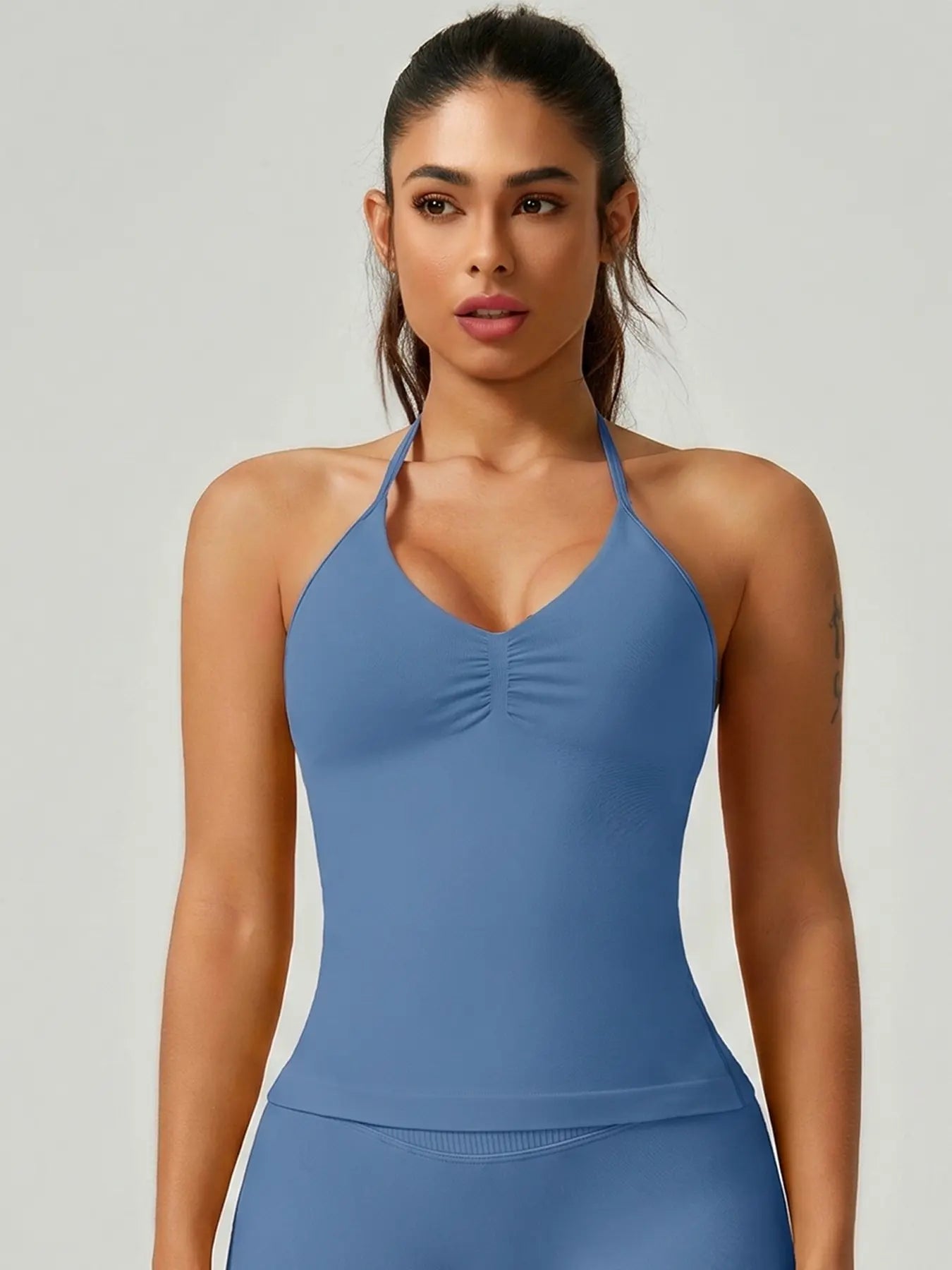 Women'S Solid Color Ruched Halter Neck Sports Vest, Breathable Comfortable Backless Sports Tank Top, Fashion Gym Top for Gym Workout, Ladies Sportswear for Indoor Outdoor Wear, Breathable Workout Tops