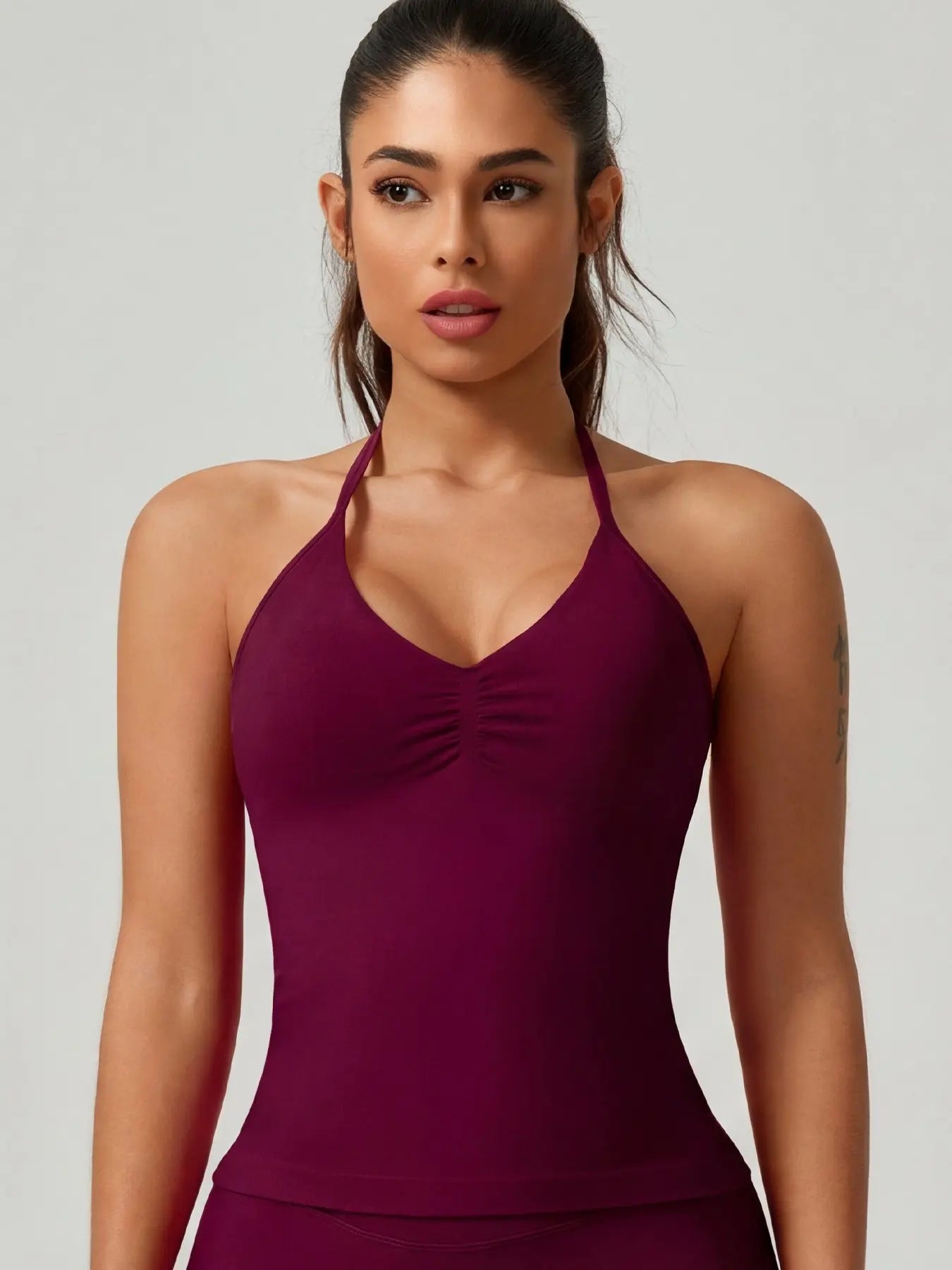 Women'S Solid Color Ruched Halter Neck Sports Vest, Breathable Comfortable Backless Sports Tank Top, Fashion Gym Top for Gym Workout, Ladies Sportswear for Indoor Outdoor Wear, Breathable Workout Tops