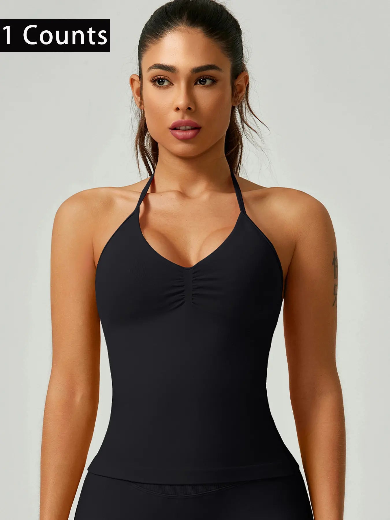 Women'S Solid Color Ruched Halter Neck Sports Vest, Breathable Comfortable Backless Sports Tank Top, Fashion Gym Top for Gym Workout, Ladies Sportswear for Indoor Outdoor Wear, Breathable Workout Tops