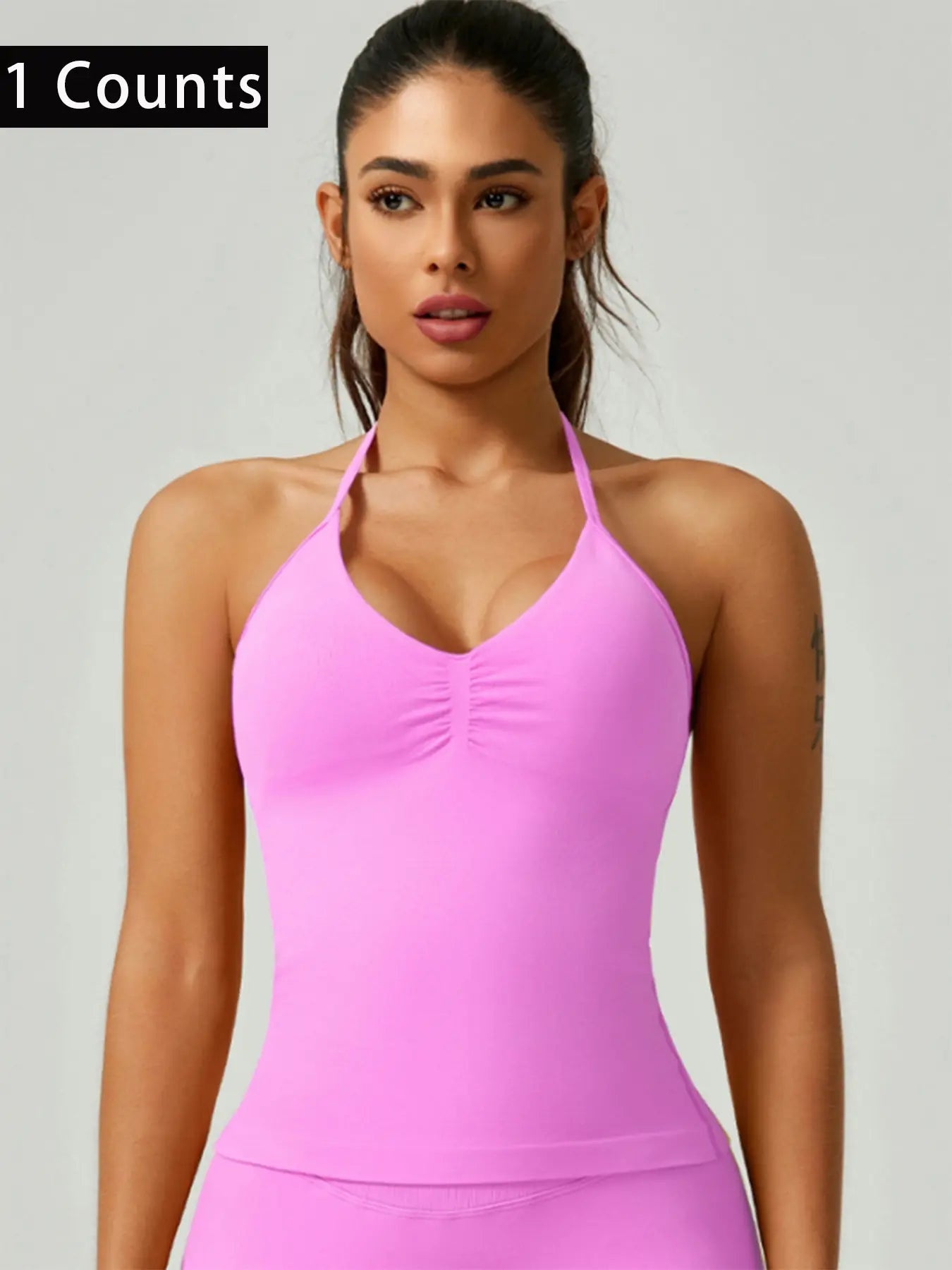 Women'S Solid Color Ruched Halter Neck Sports Vest, Breathable Comfortable Backless Sports Tank Top, Fashion Gym Top for Gym Workout, Ladies Sportswear for Indoor Outdoor Wear, Breathable Workout Tops