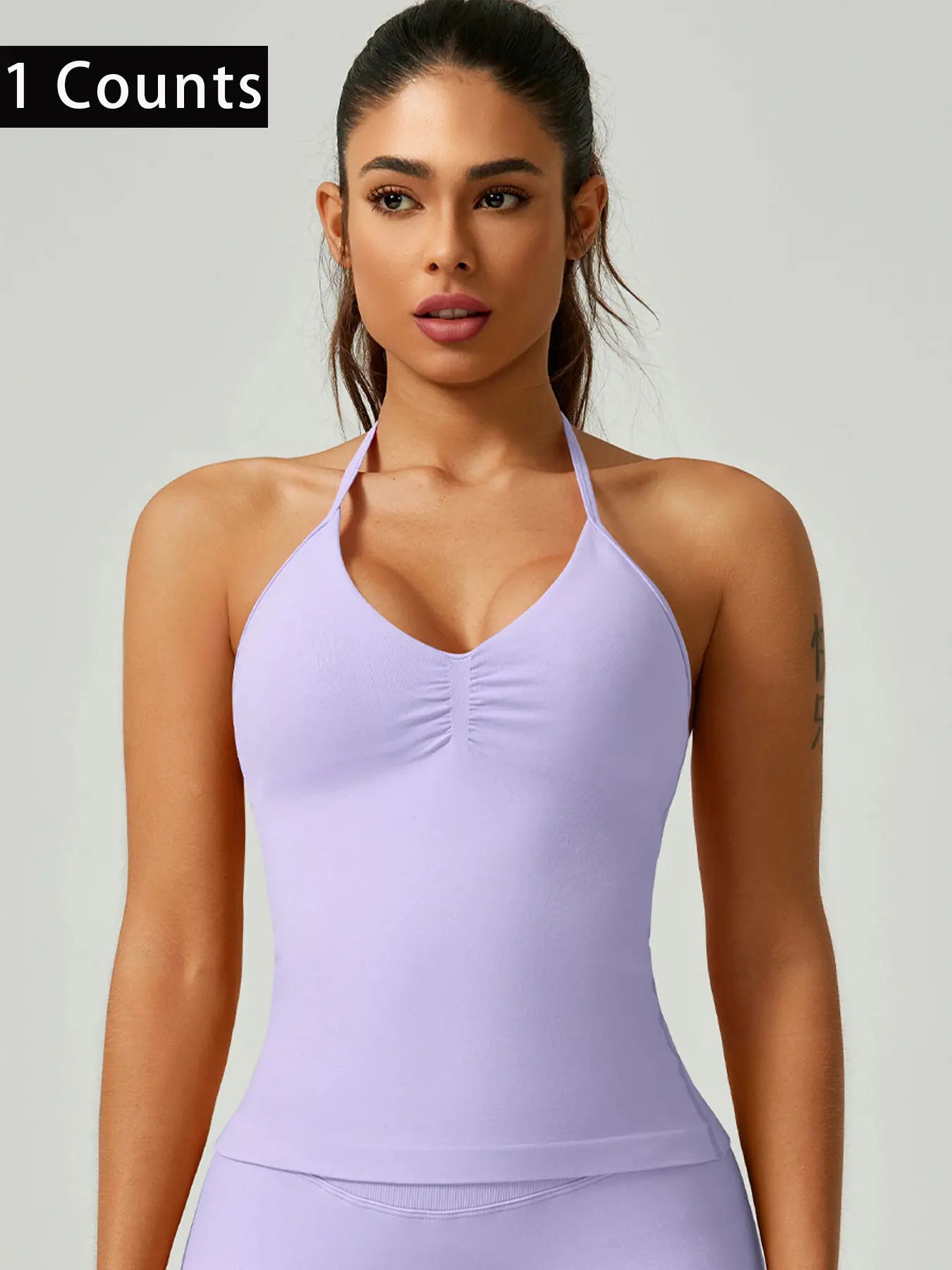 Women'S Solid Color Ruched Halter Neck Sports Vest, Breathable Comfortable Backless Sports Tank Top, Fashion Gym Top for Gym Workout, Ladies Sportswear for Indoor Outdoor Wear, Breathable Workout Tops