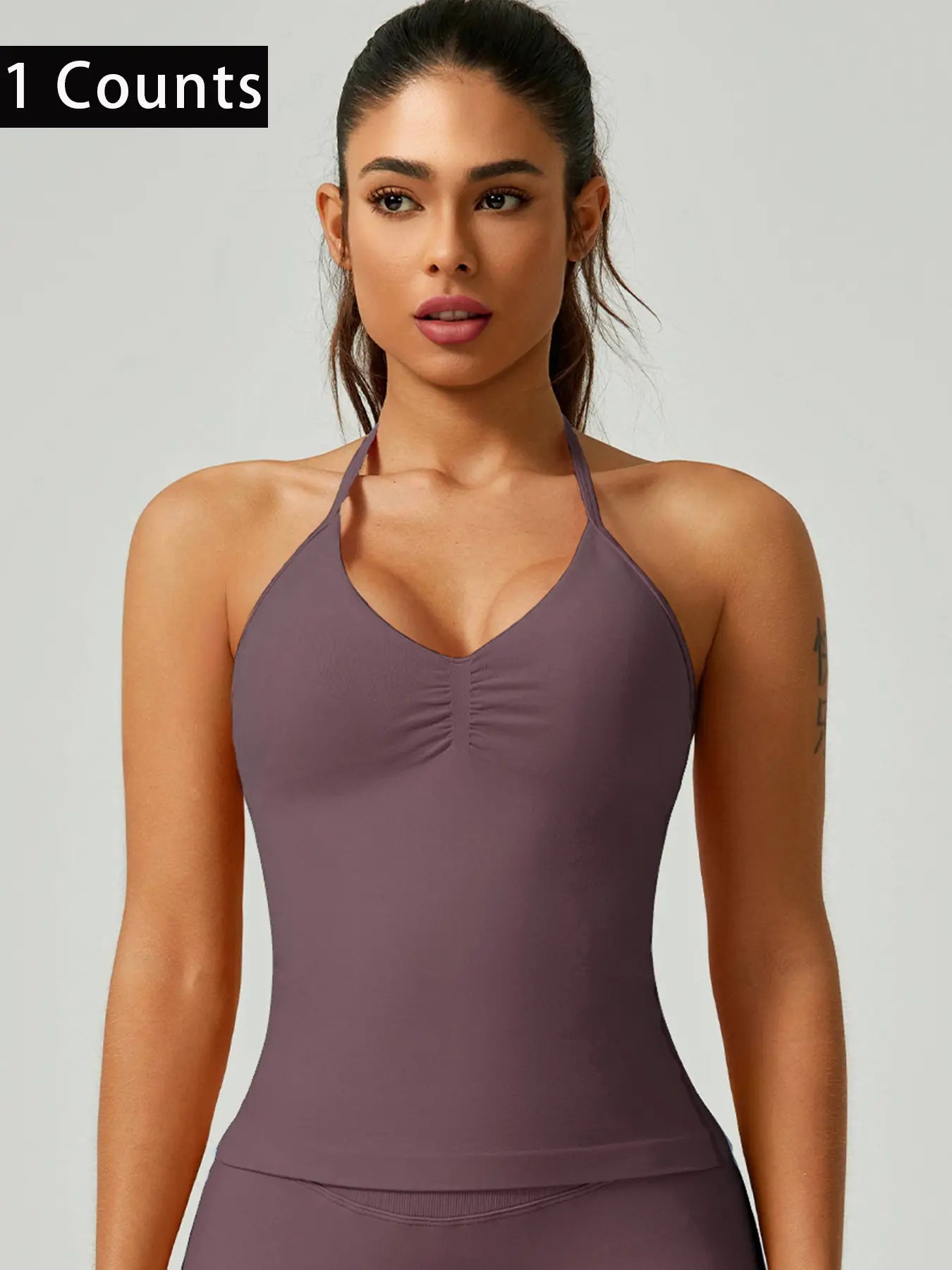 Women'S Solid Color Ruched Halter Neck Sports Vest, Breathable Comfortable Backless Sports Tank Top, Fashion Gym Top for Gym Workout, Ladies Sportswear for Indoor Outdoor Wear, Breathable Workout Tops