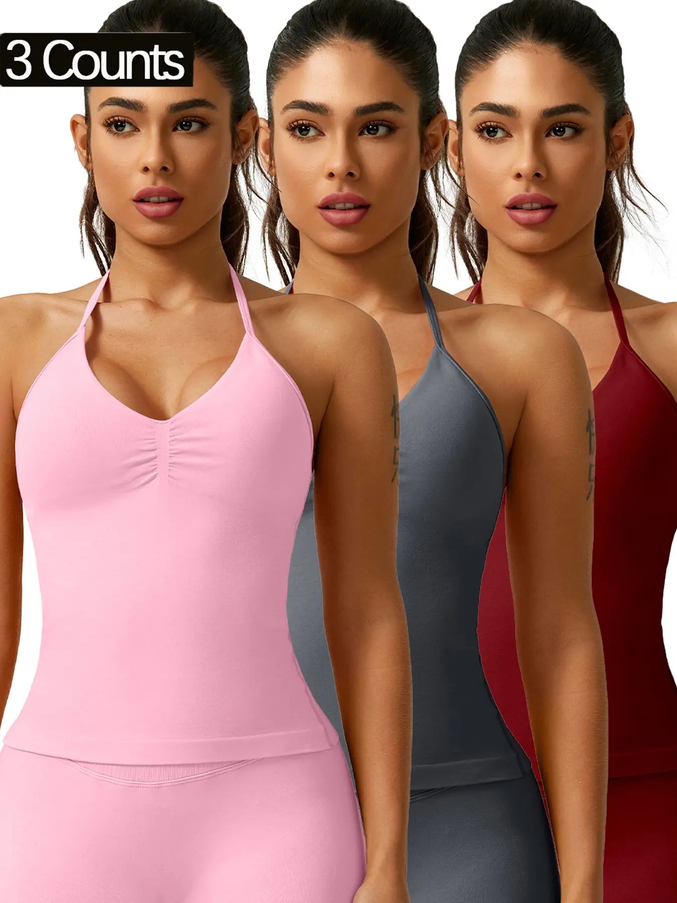 Women'S Solid Color Ruched Halter Neck Sports Vest, Breathable Comfortable Backless Sports Tank Top, Fashion Gym Top for Gym Workout, Ladies Sportswear for Indoor Outdoor Wear, Breathable Workout Tops