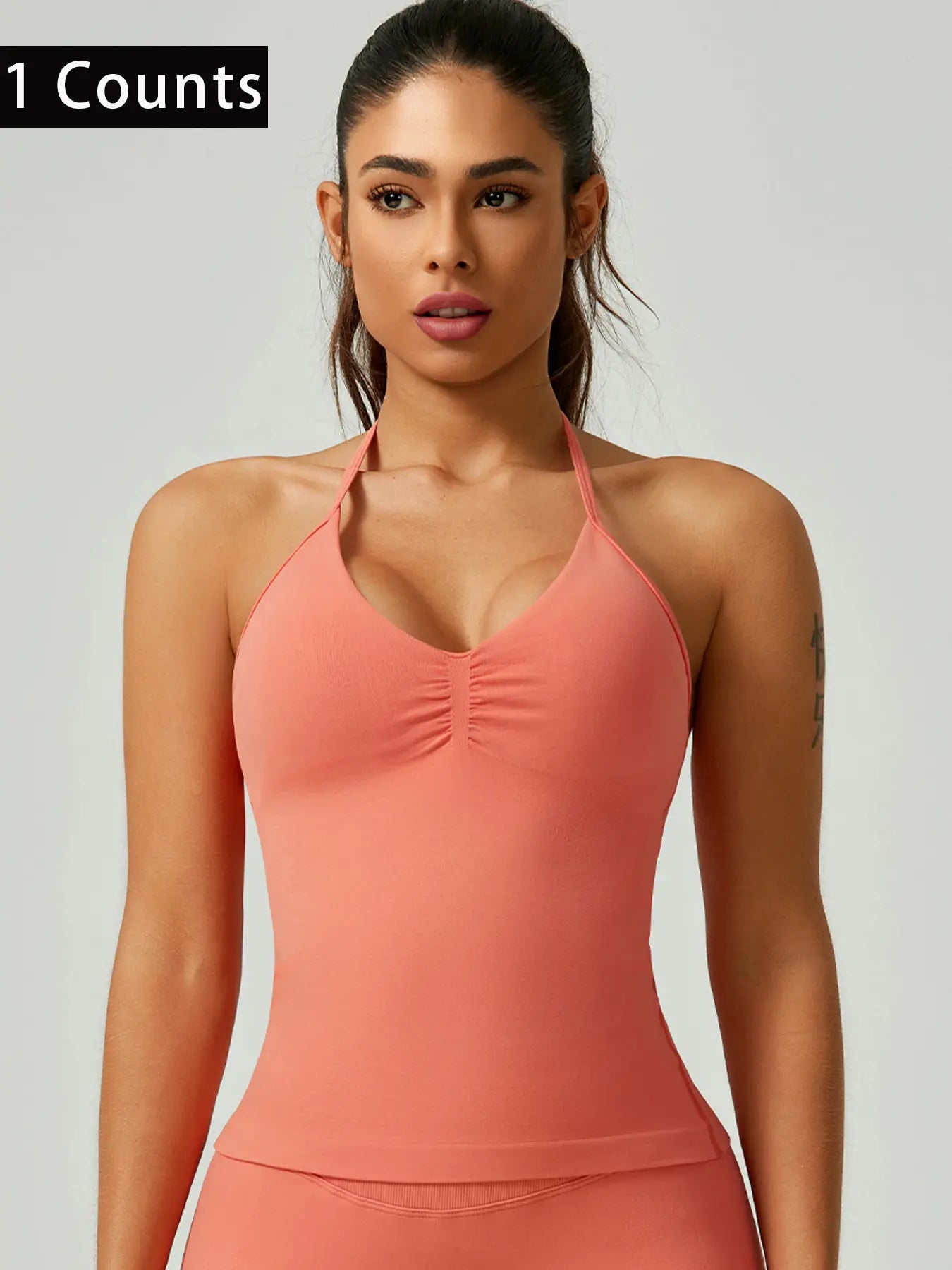 Women'S Solid Color Ruched Halter Neck Sports Vest, Breathable Comfortable Backless Sports Tank Top, Fashion Gym Top for Gym Workout, Ladies Sportswear for Indoor Outdoor Wear, Breathable Workout Tops