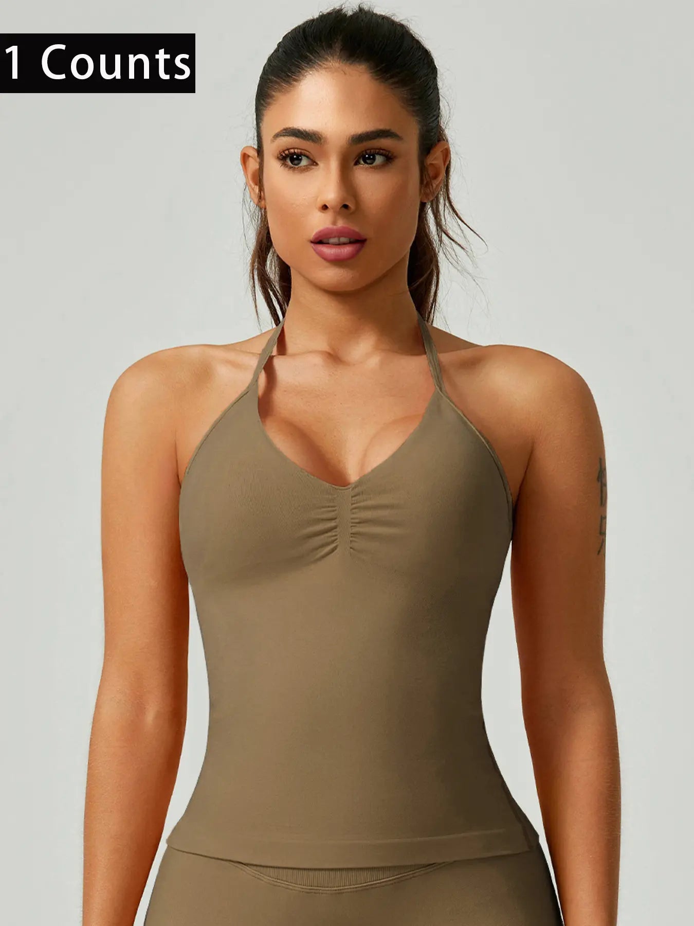 Women'S Solid Color Ruched Halter Neck Sports Vest, Breathable Comfortable Backless Sports Tank Top, Fashion Gym Top for Gym Workout, Ladies Sportswear for Indoor Outdoor Wear, Breathable Workout Tops