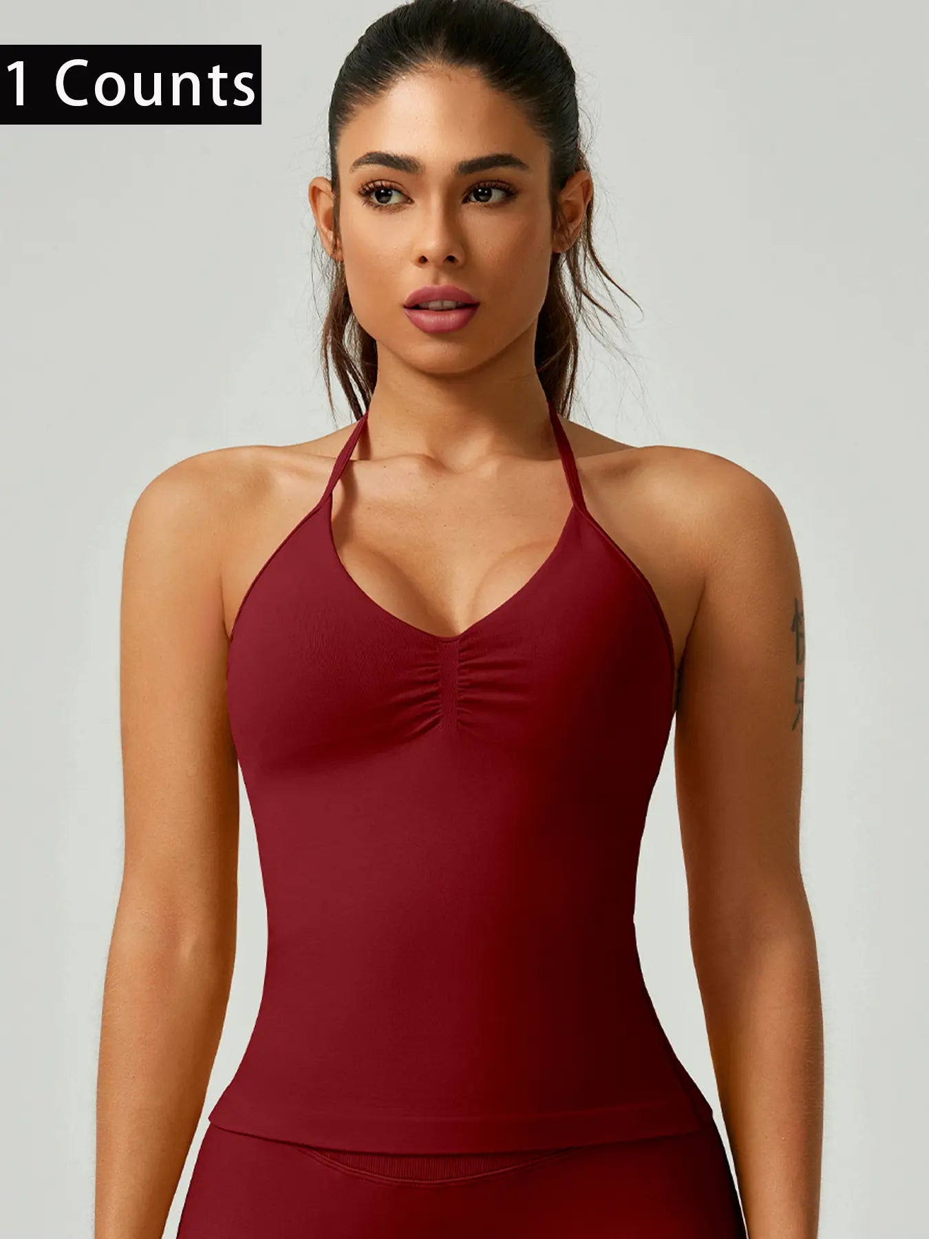 Women'S Solid Color Ruched Halter Neck Sports Vest, Breathable Comfortable Backless Sports Tank Top, Fashion Gym Top for Gym Workout, Ladies Sportswear for Indoor Outdoor Wear, Breathable Workout Tops