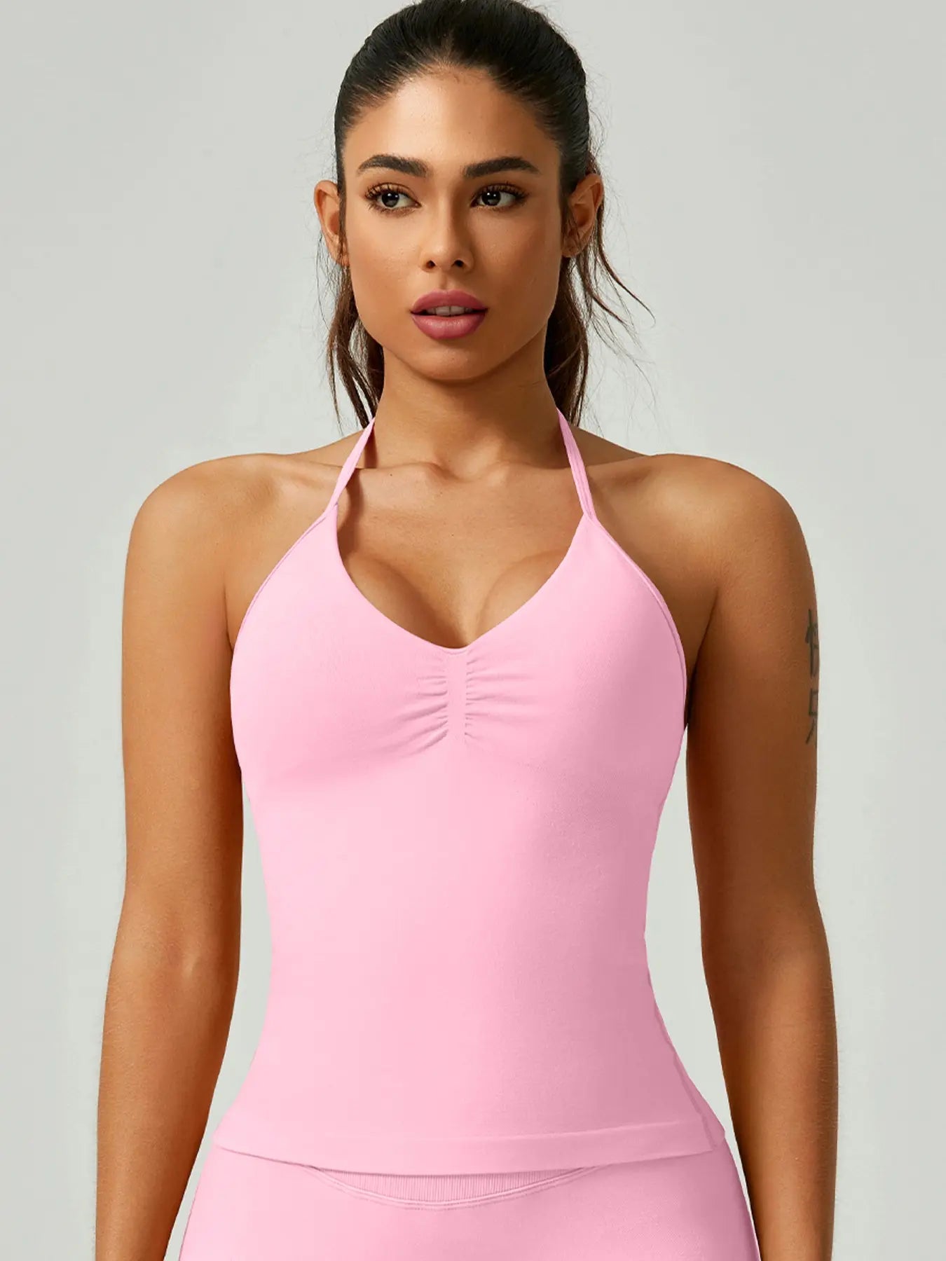 Women'S Solid Color Ruched Halter Neck Sports Vest, Breathable Comfortable Backless Sports Tank Top, Fashion Gym Top for Gym Workout, Ladies Sportswear for Indoor Outdoor Wear, Breathable Workout Tops